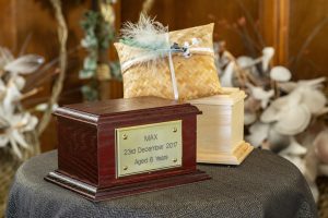 Wooded casket and Scatter Pouch